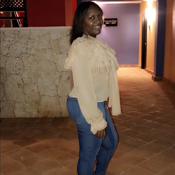 Taupe Sheer Ruffle Top - Picture 3 of 3